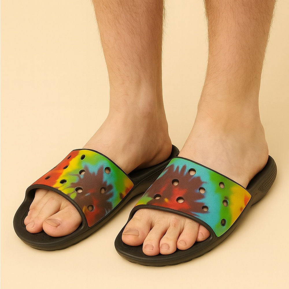 CROCS Colorful Tie-Dye Slide Sandals - Picture 3 of 3